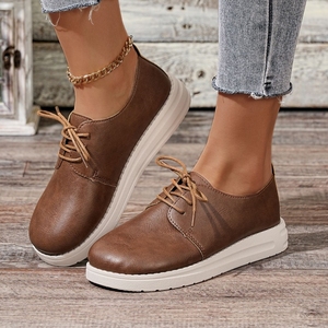 New Lace-Up Thick Sole Casual Sneakers for <b>Women</b> Plus Size Retro Round Toe Sport Shoes - Product Image 5