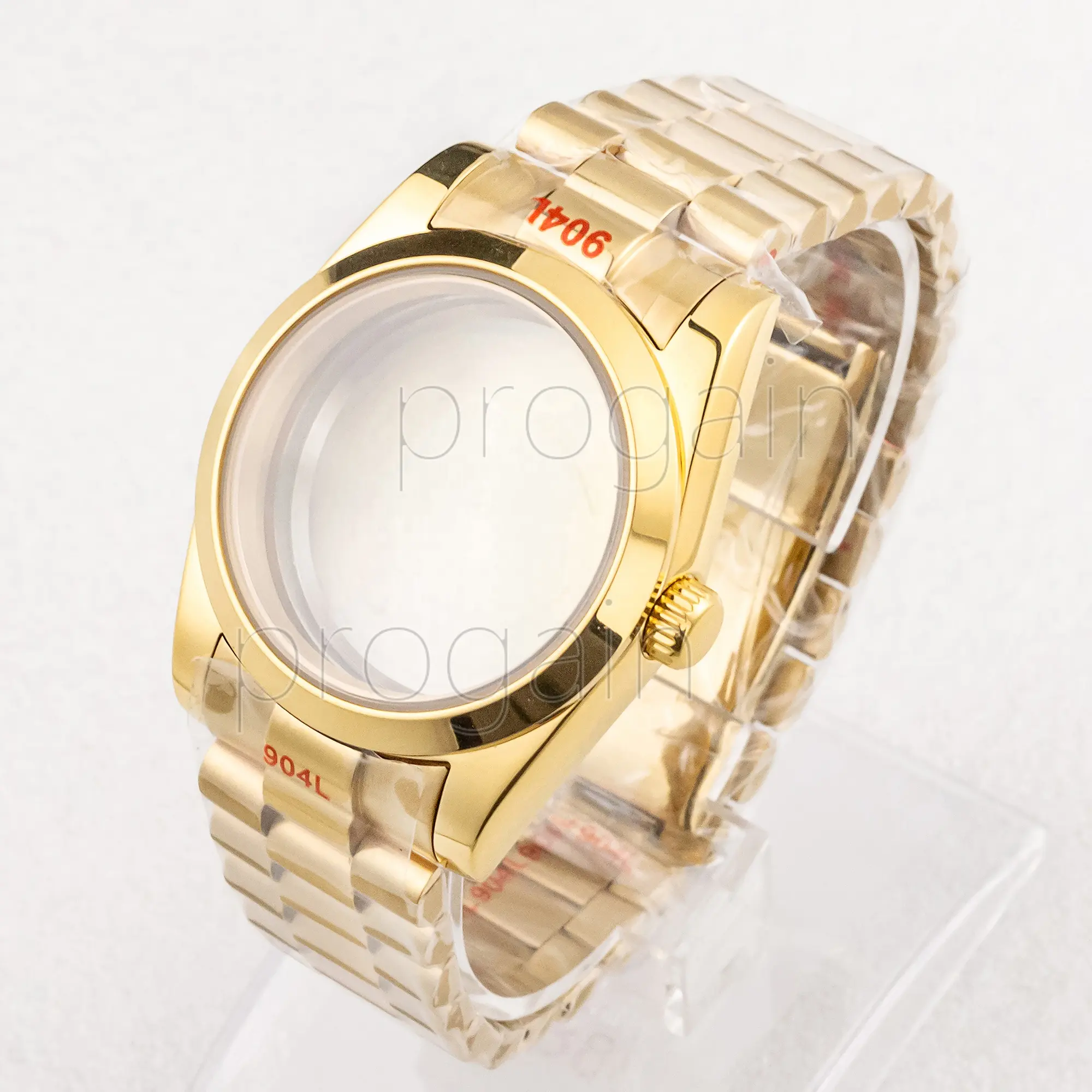 39mm Watch Case Bevel Edge Bezel Sapphire Mirror Box PVD Gold Watch Band for NH35 NH36 Movement Waterproof Modification Kits
