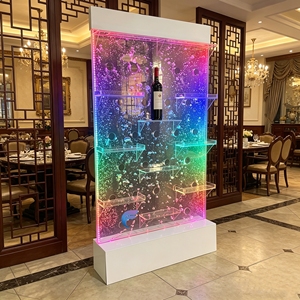 Custom Clear Acrylic Water Wall With LED <b>Lighting</b> & Wine Shelf For Bar Club Catering Space Decor - Product Image 5
