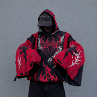 Sweat à capuche en molleton épais DiZNEW Premium pour homme, détail manches cloche unique, graphisme Cybersigilism, logo personnalisé, streetwear, fabrication en usine