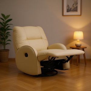 Poltrona Reclinabile Homeera in Pelle Kaki con Spugna ad Alta Resilienza, Struttura in Legno, Gambe in Metallo, Funzionamento a Pulsante, Movimento Oscillante, Design Contemporaneo - Product Image 2