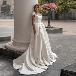 Vestido de Novia Blanco para Mujer, Estilo Princesa, Cuello Redondo, Apliques, Espalda Descubierta, con Cordones, Largo hasta el Suelo, Tallas Grandes - Product Image 4