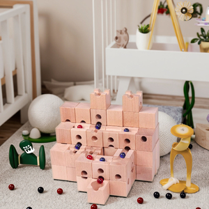 Bé bằng gỗ theo dõi đường ống cảnh Lắp ráp khối xây dựng bóng khối đặt đồ chơi tự làm với viên bi khu vực công viên giải trí - Product Image 6