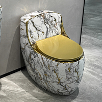 Ensemble de toilettes de luxe en céramique, WC monobloc, lavabo de salle de bain, toilettes dorées