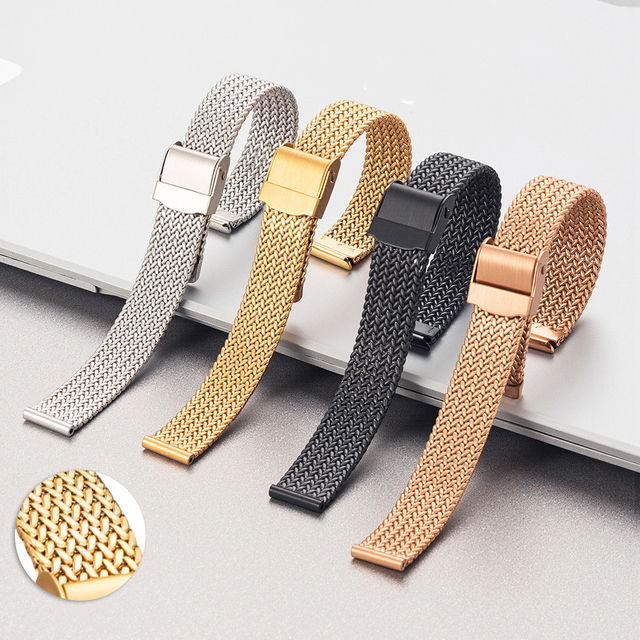 Personalized Modern Design Metal Watch Strap Deployment Clasp Stainless Steel Milanese Mesh Watch Band 10 12 14 16 18 20 22 24mm