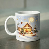 Mug en céramique personnalisable de Noël 11oz, motif cabane enneigée, tasse à café de Noël, décoration d'hiver pour la maison, souvenir, impression personnalisée possible