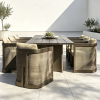 Ensemble de salle à manger en bois massif de teck pour jardin et cour, fauteuil et chaise d'appoint en bois