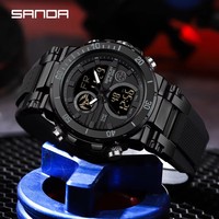Sanda 6175 électronique double affichage Quartz analogique bracelet en Silicone numérique montre analogique en plein air hommes montres multifonctions pour hommes