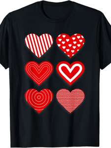 T-Shirt con Motivo a Cuori per San Valentino, Girocollo a Maniche Corte, Stampa a Trasferimento Termico, Maglietta da Donna Primaverile - Product Image 1