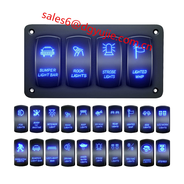 Customize Waterproof Dash 5 Pin ON/Off 4 Gang Light Bar Switches Rocker Toggle Switch Panel for Automotive Car Marine Boat RV