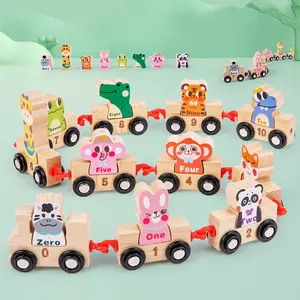 नव डिजाइन पशु डिजिटल ट्रेन पर्यावरण के अनुकूल लकड़ी के बच्चों के लिए शैक्षिक गाड़ियों खिलौना सेट