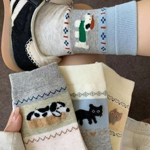 Women's Mid Calf Slouch <b>Socks</b> Animal Pattern Color Blocking Cotton Blend Casual <b>Socks</b> For Spring Autumn <b>Winter</b> - Product Image 1