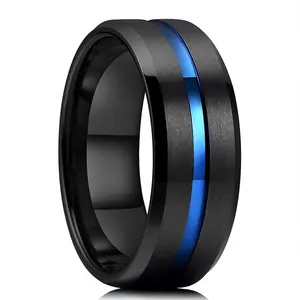 Anillo de acero inoxidable con borde biselado para hombre, banda de fibra de carbono roja con incrustaciones de circonia, dragón celta, 8mm