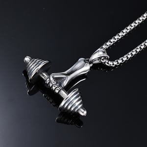 Collar con Colgante de Acero Inoxidable Impermeable, Temática Deportiva, Tono Plateado, Joyería de Gimnasio para Hombre, Estilo Fitness Texturizado, Streetwear - Product Image 3