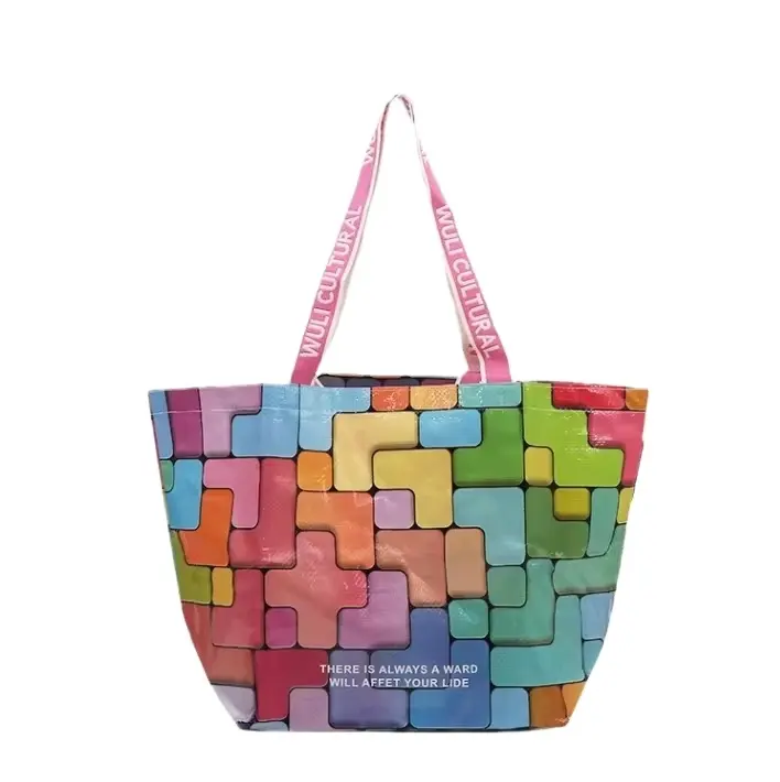 Impression couleur enduite sac tissé à main personnalisé sac publicitaire entreprise pp sac cadeau composite personnalisé