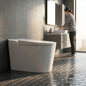 Toilette intelligente entièrement automatique avec siège chauffant intégré, à poser au sol, siphon en S, télécommande, pour appartement familial de petite taille - Product Image 2