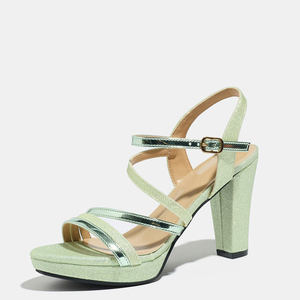 Sandales élégantes et sexy pour femmes, vert clair, pailletées, à bout ouvert, talon épais, avec bride à la cheville, été/hiver, grandes tailles disponibles, personnalisables - Product Image 2