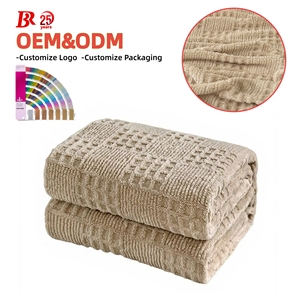 Coperta in maglia a strato singolo in flanella waffle tinta unita, in pile, per tutte le stagioni, da viaggio in aereo e per la casa, 100% poliestere, semplice - Product Image 1