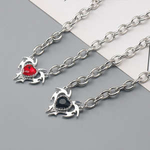 Nouveaux Colliers Pendentifs Cœur de Petit <span class=keywords><strong>Diable</strong></span> Personnalisés pour Femmes et Hommes, Colliers de Couple Cœurs en Strass, Bijoux - Product Image 3
