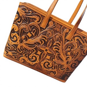 BS International <b>Women's</b> Genuine Leather Waterproof Vintage Fashion Tote <b>Bag</b> Logo Embroidery Solid Pattern Chain <b>Beach</b> Shopping - Product Image 2