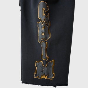 <span class=keywords><strong>Pantaloncini</strong></span> Larghi Vintage <span class=keywords><strong>Neri</strong></span> in Stile Streetwear con Stampa Laterale a Lettere Varsity, Vita Elastica, 100% <span class=keywords><strong>Cotone</strong></span> - Product Image 3