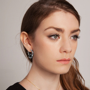 <b>Cuff</b> <b>Earrings</b> 15Mm Round Hollow Black White Ceramic Stainless Steel Fashion Simple For Women - Product Image 4