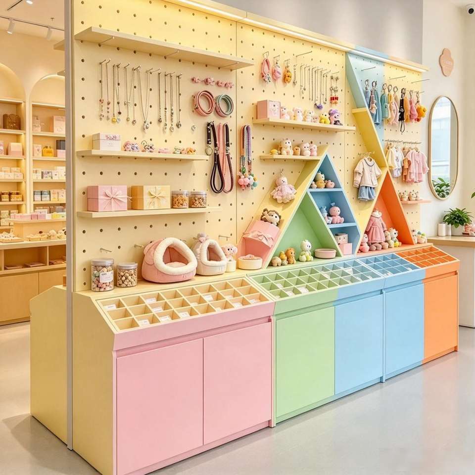 Factory Direct Multi Color Wooden Pegboard Shelf for Jewelry Shop Store ...