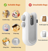 Scelleuse sous vide portable USB rechargeable, mini scelleuse manuelle pour sacs alimentaires en plastique avec coupe-sac thermique et clip, machine à sceller les sacs