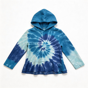 Felpa per Bambini Tie-Dye Tinta a Mano HuaYi con Certificazioni GOTS e OEKO-TEX |   Top corto in <span class=keywords><strong>pile</strong></span> a maniche lunghe con bordo arricciato |   Abbigliamento Casual Carino - Product Image 2