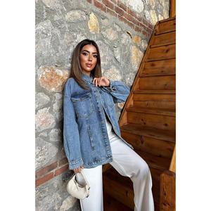 Chaqueta vaquera azul oversize para mujer, estilo vintage, de algodón, con botones al frente, manga larga, prenda exterior de moda. - Product Image 3