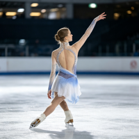Robe de patinage artistique à col haut et manches longues, dégradé bleu et blanc, avec strass et maille, pour compétition et spectacle (adultes et enfants)