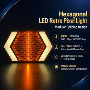 Projecteur LED <span class=keywords><strong>rétro</strong></span> 200W RGBW CW WW 2-en-1 Hexagonal DMX512 RDM pour scène, wash et stroboscope, événements et fêtes - Product Image 2