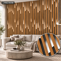 Papier peint auto-adhésif à motif de lattes de bois brun, 2,3 mm, mousse PET IXPE, pour les murs de salon et les murs de télévision