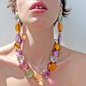 Nuevo Collar de Gargantilla de Resina Transparente <span class=keywords><strong>Multicolor</strong></span> ZA para Mujer, Collar Grande de Metal Chapado en Oro, Juego de Aretes de Acrílico - Product Image 1