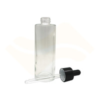 Flacon compte-gouttes en verre cylindrique transparent avec bouchon pipette en caoutchouc noir pour emballage cosmétique – 40ml, 50ml, 60ml, 80ml, 100ml, 120ml