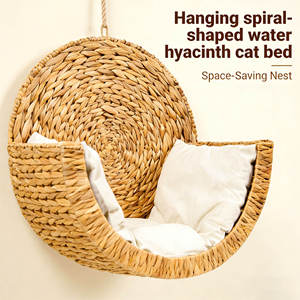 Custom Water Hyacinth Woven Hanging <strong>Cat</strong> Bed U Shaped <strong>Perch</strong> Nordic Style All Season Pet Nest for Indoor <strong>Cats</strong> - Product Image 3