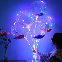Ballon Bulle Gonflable en TPU de 20 Pouces, Ballon Bobo Bulle Transparent à Col Large, Motif Mignon de Dessin Animé, avec Lumière LED et Bâton