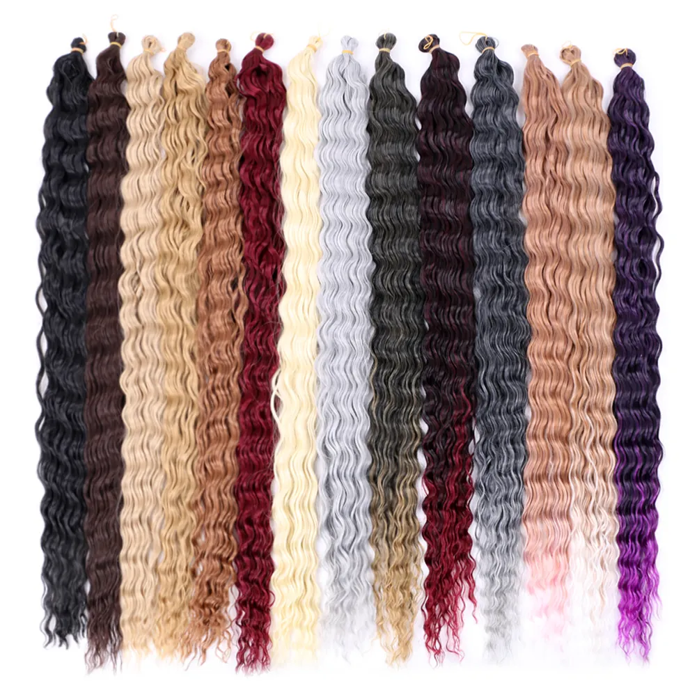 32 Inch Long Deep Wave Twist Hair Crochet Hair Bulk Ocean Wave Blonde Grey Purple Ombre Wavy Braiding Hair Extension