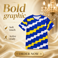 T-shirt à manches courtes en popeline 3D AOP pour homme, 100% polyester, bleu royal, lignes dégradées, séchage rapide, respirant, col rond, prêt à être expédié