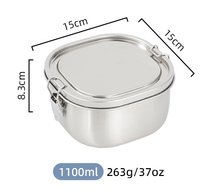 Récipient de stockage carré en acier inoxydable, boîte à lunch étanche avec couvercle en silicone