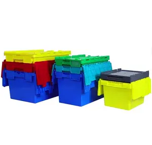 Heavy Duty Logistic Plastic Moving Crates with Lid Storage Stack Nest Turnover Tote Bins Sale 68L Solid Wall Large Boxes