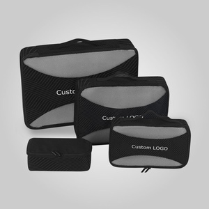 Cubes de rangement pliables pour bagages de voyage personnalisés en couleur noire, ensemble de 6 pièces, organisateur de vêtements en maille avec logo - Product Image 2