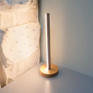 Portable Smart Bedside Stepless Dimmable Wooden Table Lamp Super Minimalism Bedside Night Light Rechargeable Home Decor Light