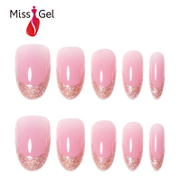 Faux ongles réutilisables à la mode, couleur or rose, pailletés, style français, vente en gros, design à presser pour nail art, marque privée