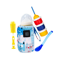 Ensemble d'alimentation chauffe-lait sans fil pour bébé + brosse de nettoyage pour biberon + cuillère à changement de couleur + distributeur de lait en poudre empilable