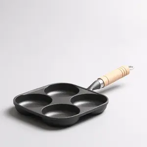 Multi-functional Cast Iron Frying Pan Deep Fried Egg Pan Egg Burger Mold Household Four Hole Flat Bottom Non-stick Frying Pan