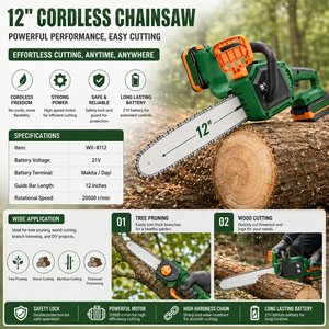 <span class=keywords><strong>Tronçonneuse</strong></span> sans fil de 12 pouces, 21V, compatible avec les batteries <span class=keywords><strong>Makita</strong></span>, <span class=keywords><strong>tronçonneuse</strong></span> électrique à batterie, modèle WII-8112, pour la coupe du bois, l'<span class=keywords><strong>élagage</strong></span> des arbres - Product Image 2