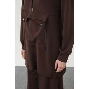 Puane Women's Brown Pocket Detail Zippered Two-Piece Outfit <b>Set</b> - Modern Casual Style with Functional Design 14299TKS - Product Image 2