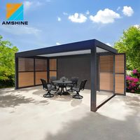 Pergola de Luxe 28x16 pour Extérieur, Pavillon de Loisirs avec Toit Électrique Réglable et Volets Fixes, Structure d'Ombrage pour Jardin