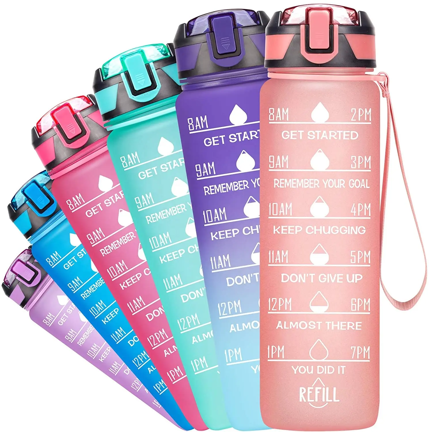 Amazon Top Seller 32oz Farbverlauf Farbe Kunden spezifisches Design Motivierende Wasser flasche Sport und Klettern mit Time Marker Gym Flasche